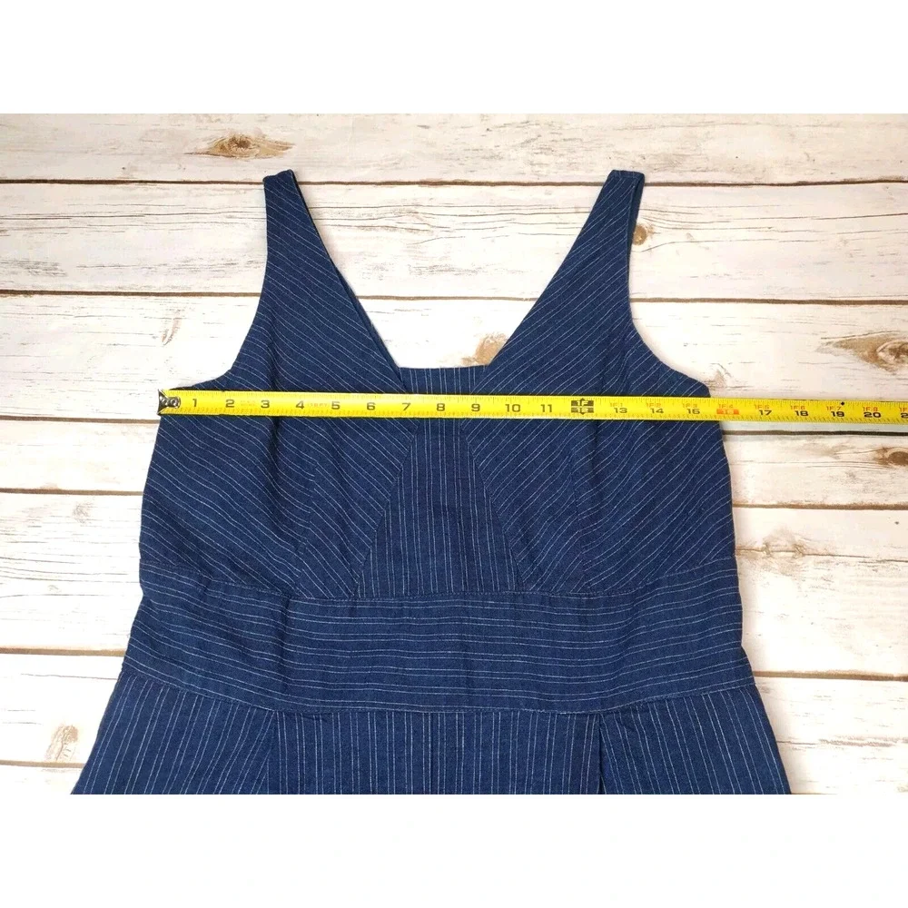 Banana Republic Womens 2 Jumpsuit Wide-Leg Crop Linen Pockets Indigo‎ Striped